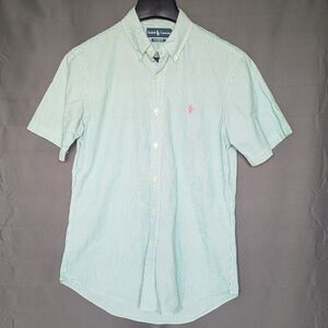 Ralph Lauren Men’s Light Green & White Striped Short-Sleeve Button-Down Shirt